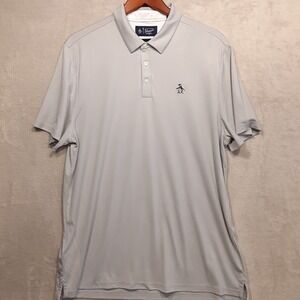 Original Penguin Mens Polo Shirt Sz.XL/Gray-Blue Logo/Polyester/Golf/Athletic